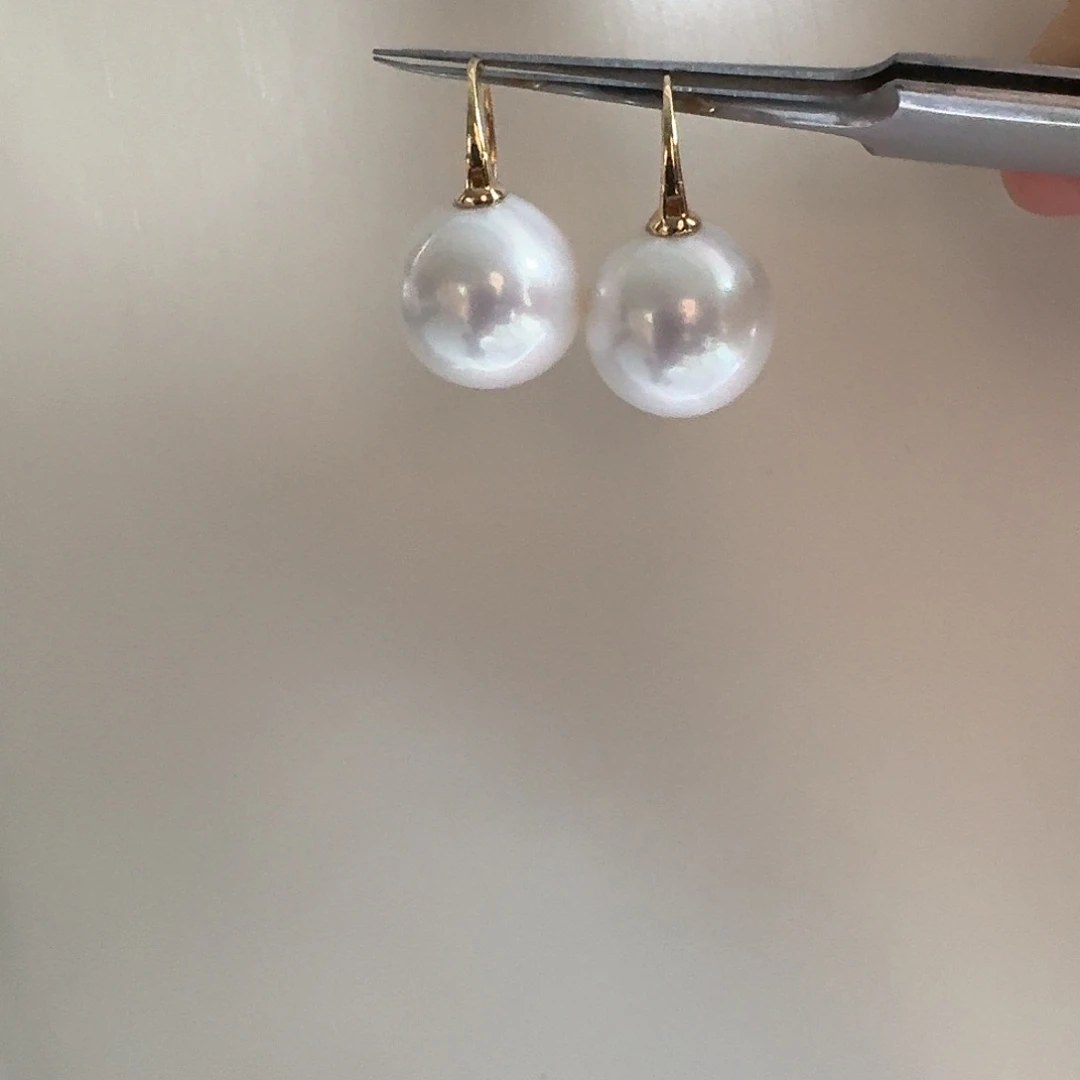 18K金镶嵌淡水珍珠耳饰12-13mm