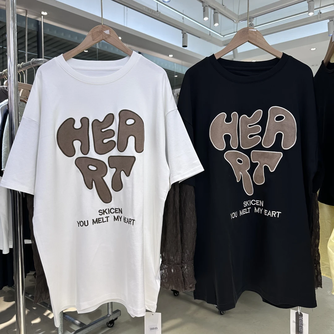 Q1221中长款短袖T恤字母夏季新款宽松大码上衣