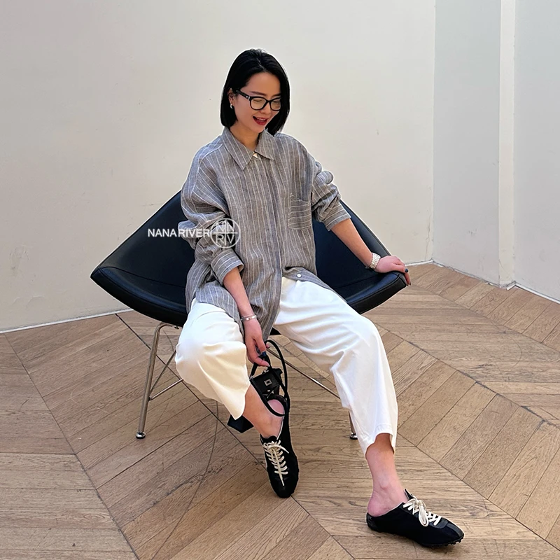 【云山雾隐】宽松长袖衬衫女小众高端原创设计先手条纹百搭外套