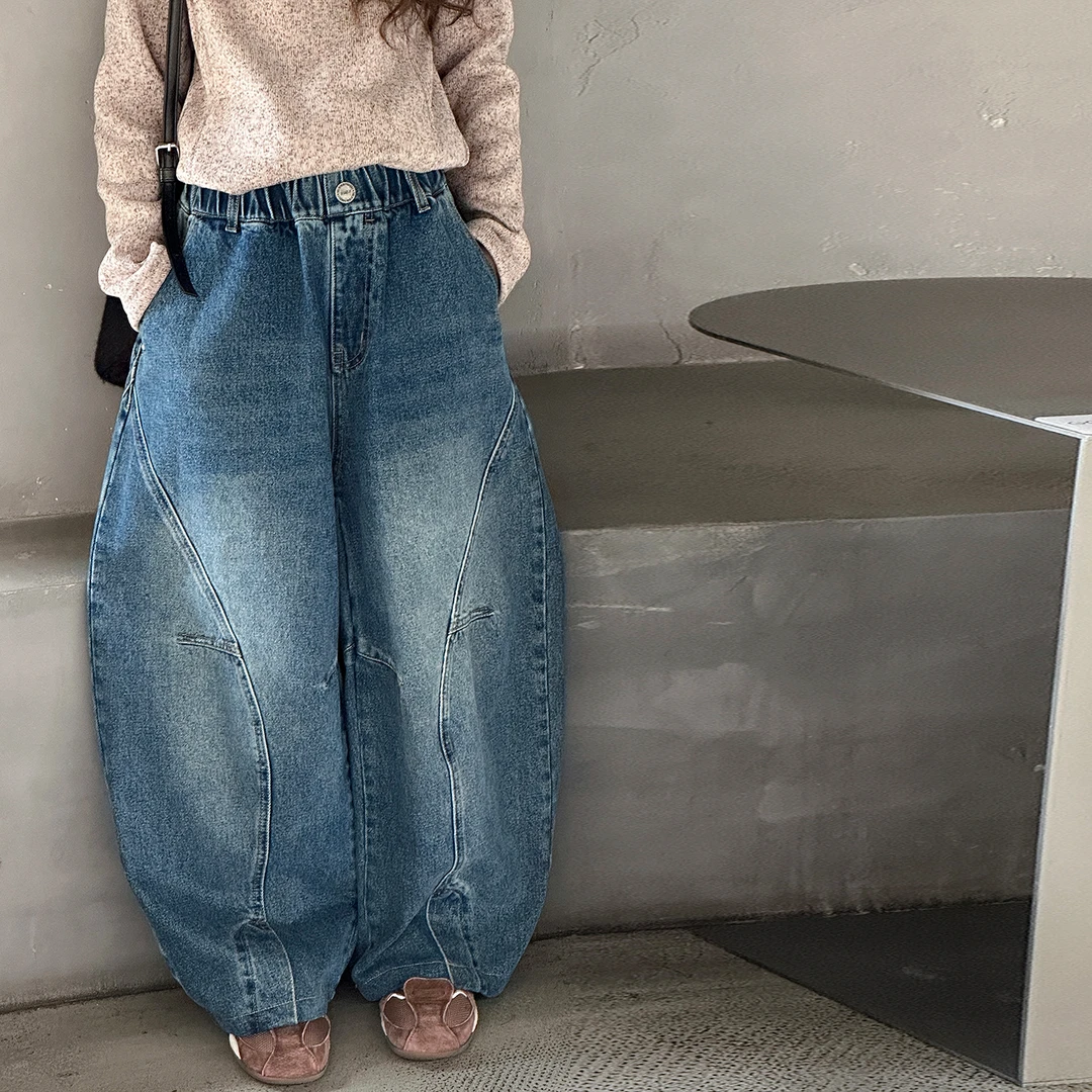 儿童秋装2025年新款大女童装弯刀裤子春秋款牛仔裤秋季阔腿直筒裤