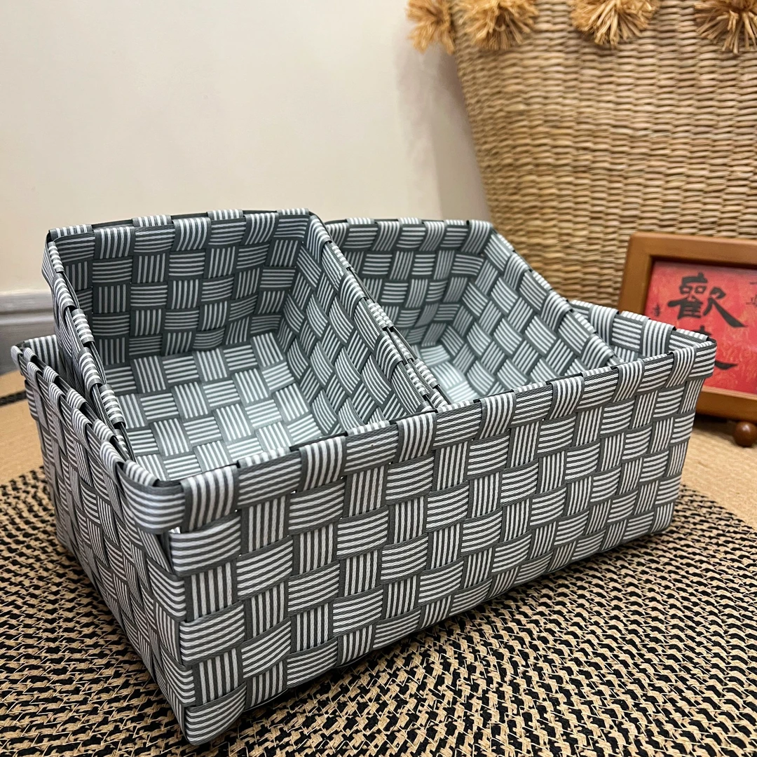 日式简约手工编织收纳筐桌面化妆品整理篮子可水洗置物篮拍一发三