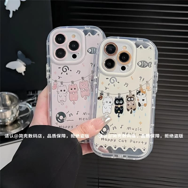 晾衣架猫咪适用苹果16镜面手机壳华为新款vivo趣味小米15卡通OPPO