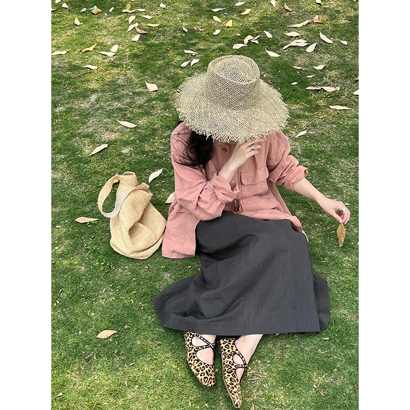 夏季工装多口袋外套翻领风衣休闲挺括衬衣上衣半身裙a字直筒长裙