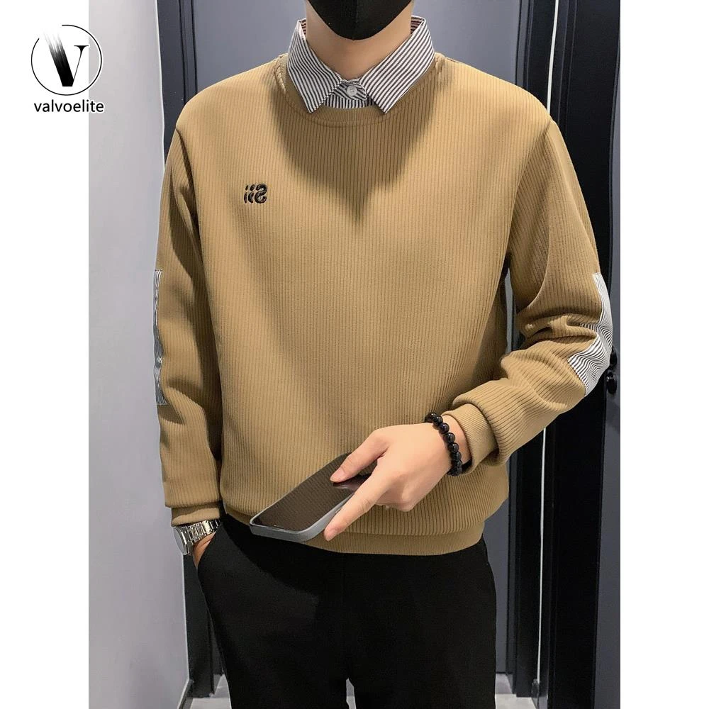 VALVOELITE假两件卫衣男春秋款新款痞帅拼接翻领新款长袖韩系上衣