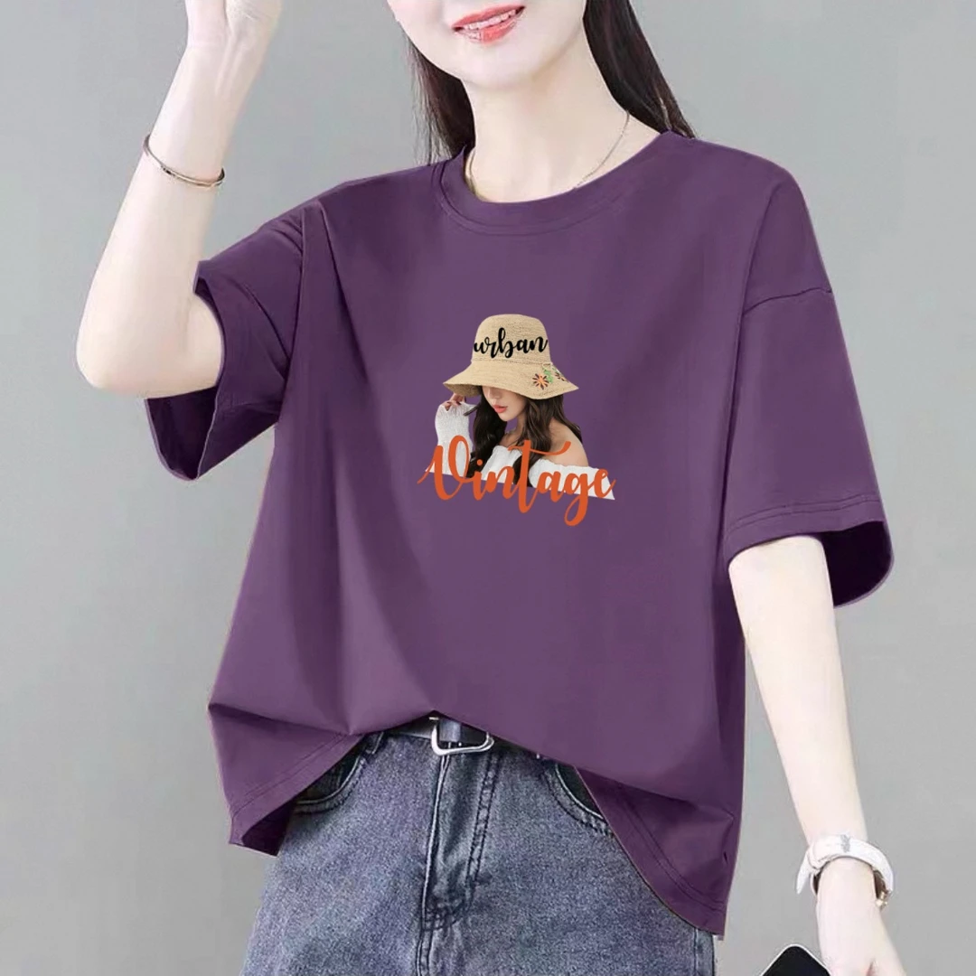 纯棉短袖t恤女夏季新款韩版宽松大码胖mm洋气减龄打底衫圆领上衣