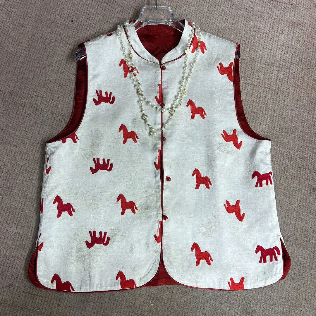 【马上好运】新中式女装时尚双面穿马甲高端刺绣减龄洋气提花上衣