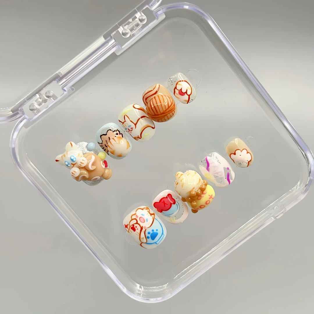 【酒杯毛线猫】可爱卡通风格捏捏立体造型显白纯手工可拆卸穿戴甲