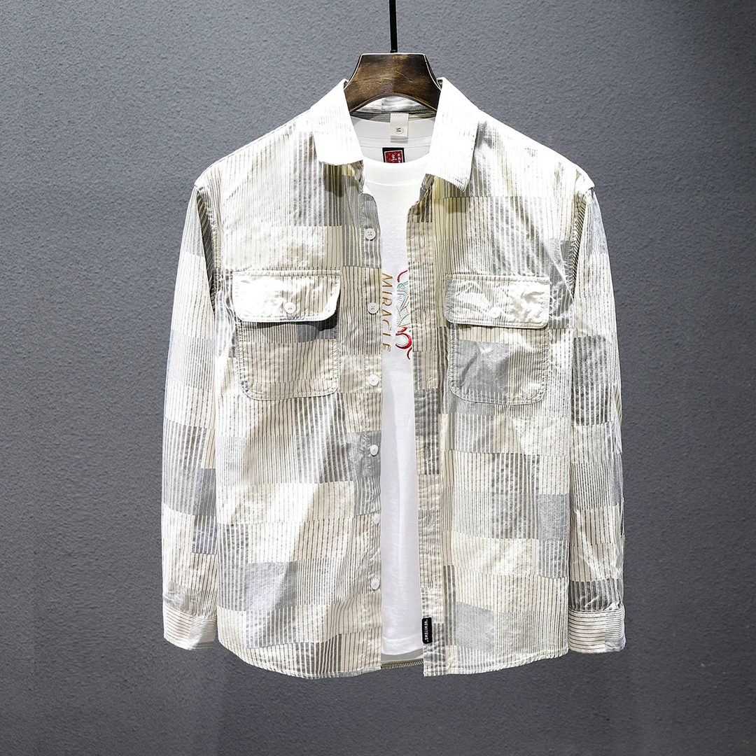 LEIGHZ/雷茨条纹长袖衬衫男士春秋季宽松潮流外穿衬衣外套上衣