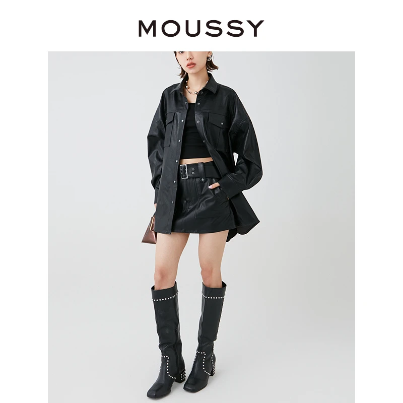 【明星同款】MOUSSY 2025夏冬摇滚风半身裙皮裙02SZ30-0541