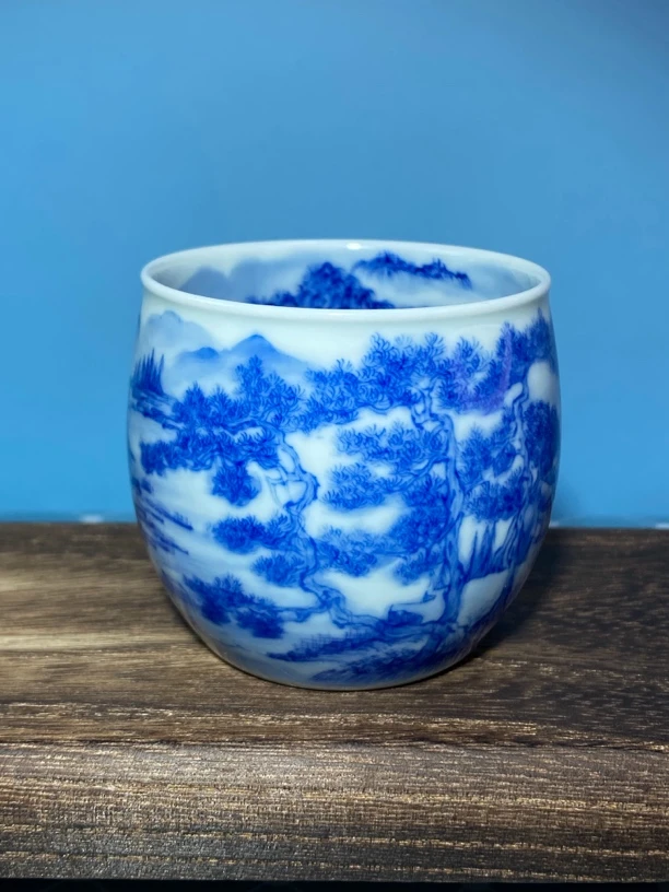 景德镇制陶瓷全手工重工内外绘制山水缸杯