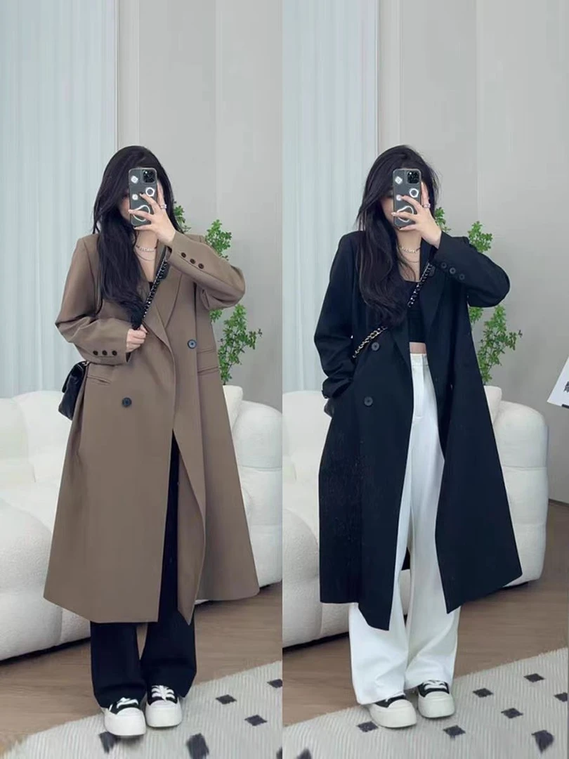 大码女装初秋季2025年新款韩版宽松胖mm遮肚遮肉显瘦长款外套1982