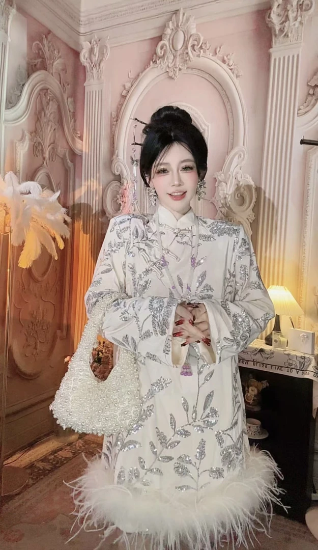 【崔】锦绣云裳 L0013新中式时尚国风旗袍裙显瘦连衣裙刺绣亮片气质