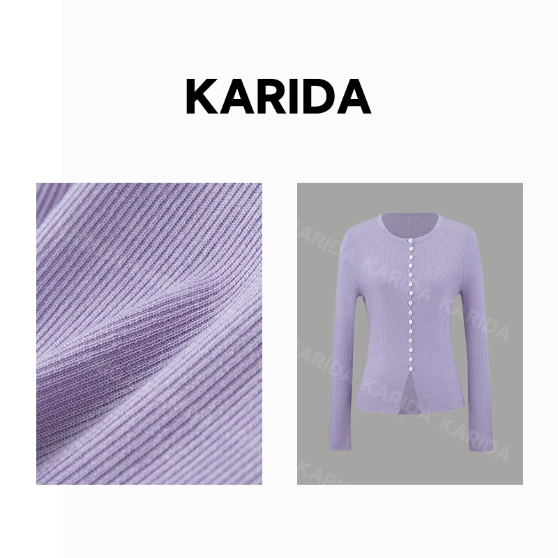 Karida【短视频】珂芮达【春日初暖】60支3股14针 单排扣饰细坑针织衫