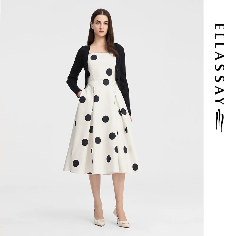 【达人专享】歌力思复古波点吊带气质连衣裙EWE343Y04400