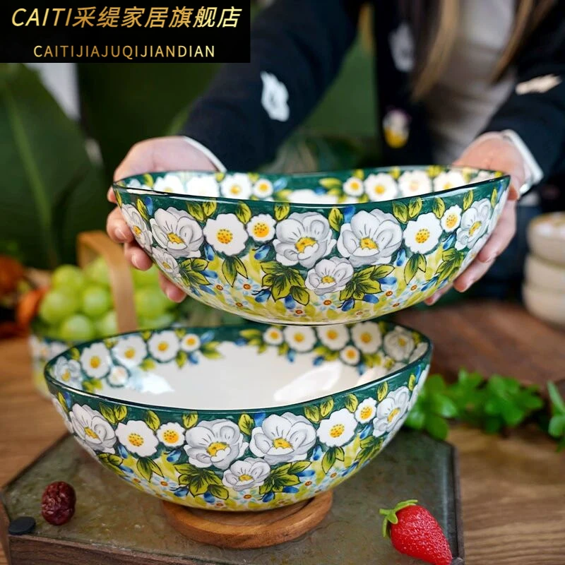 浅茉9.5英寸元宝碗家用大号泡面碗陶瓷大容量汤碗高颜值