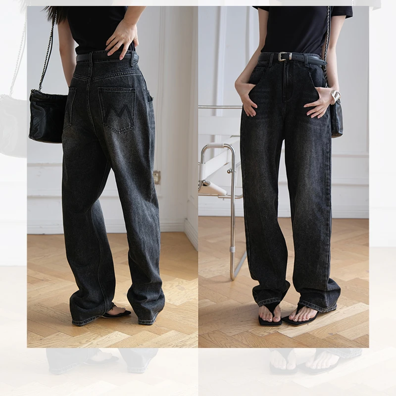 于momo【默片牛仔裤】高腰显瘦休闲裤女时尚百搭牛仔裤 QK231128