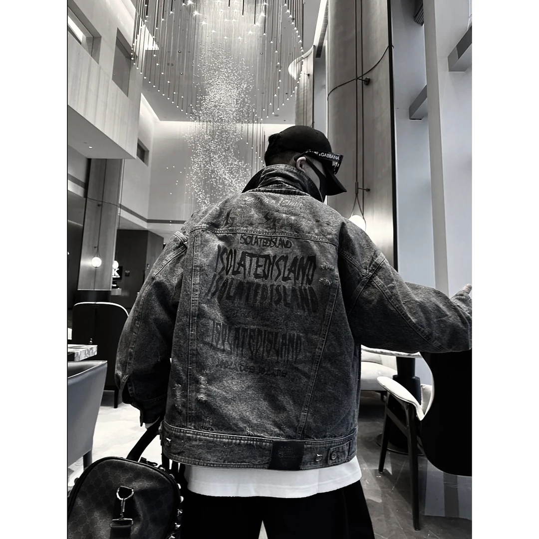 高级潮流磨破小洞牛仔外套 119F