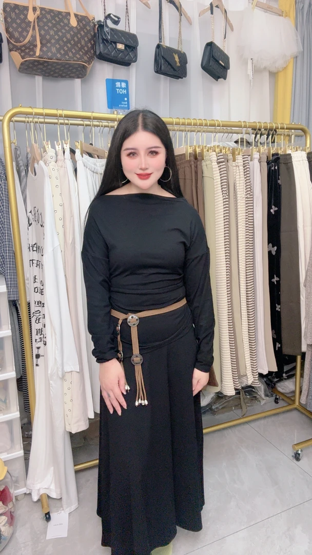 绑带T恤搭配高腰显瘦半身裙通勤百搭套装