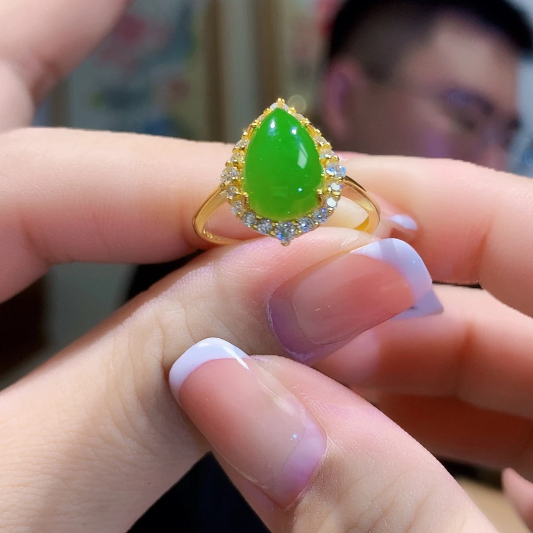 和田玉（碧玉）戒指银S925镀金镶嵌