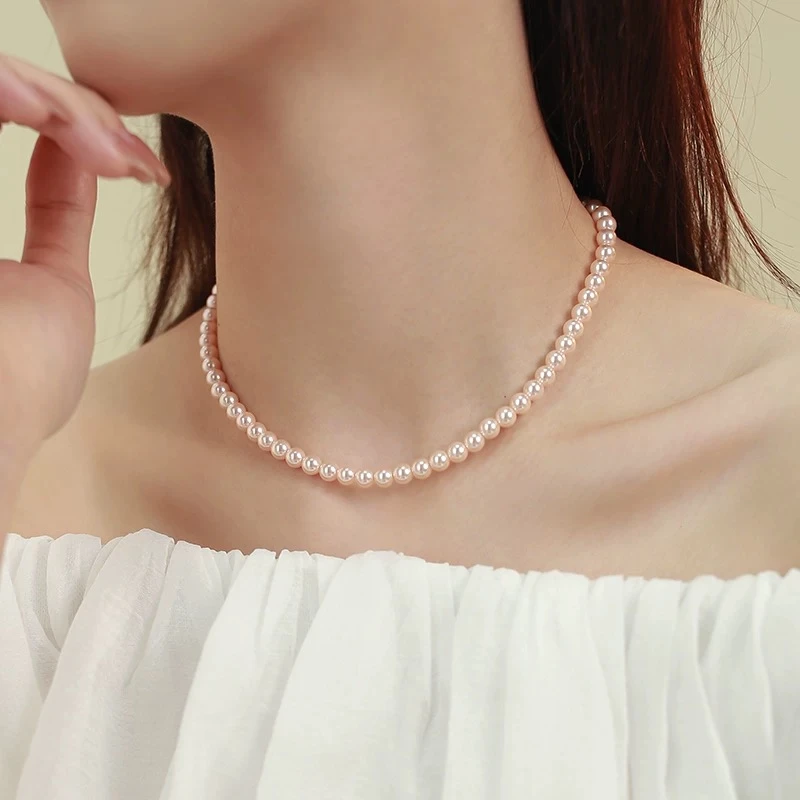 【曼塔玫瑰】粉光珠珠项链女2025爆款甜美高级感正圆春夏锁骨链