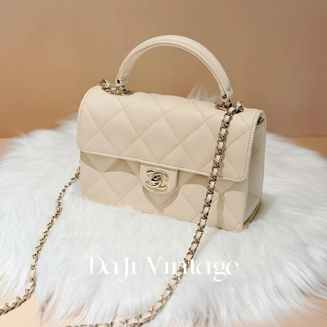 大吉中古/Chanel香奈儿25s杏色手柄Kelly斜挎包