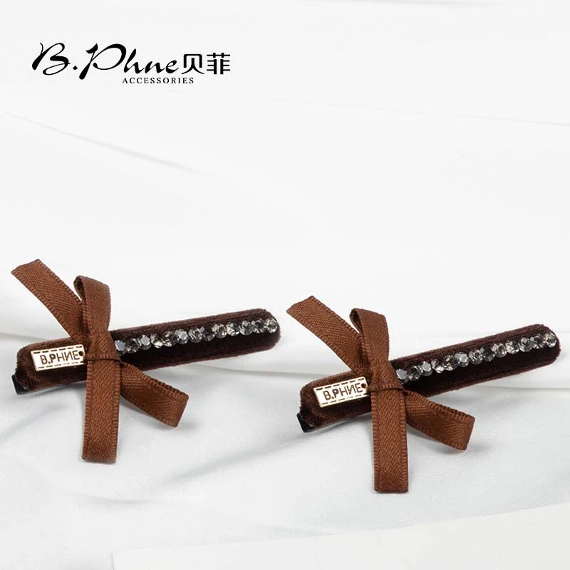 B.【贝菲】咖色蝴蝶结边夹