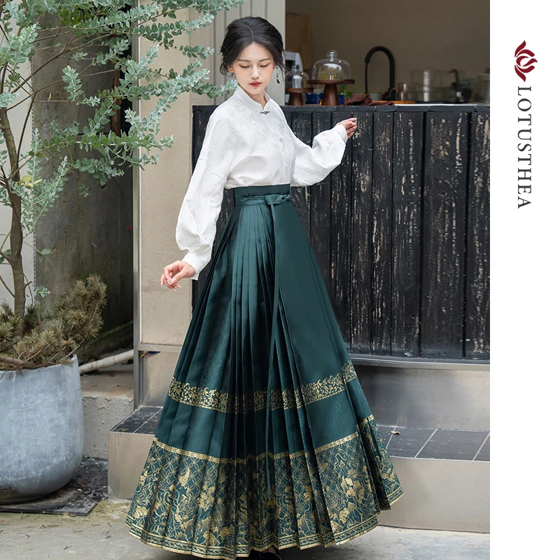 断码瑕疵清仓 汉尚华莲遍地秋风-一片式马面裙汉服