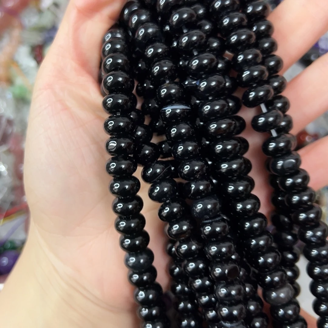 玛瑙/玉髓未镶嵌珠宝半成品，卡10黑玛瑙算盘一条