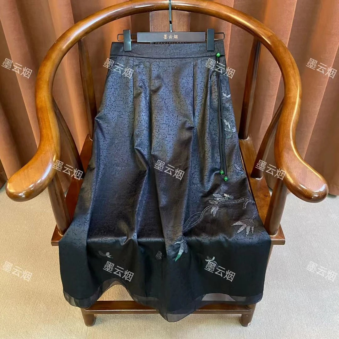 【叶梅】新中式四季款复古提花网红系时尚潮流女半身裙松紧腰中国风