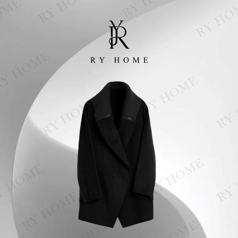 【容雨RYHOME】羊绒羊毛混纺大翻领螺纹毛呢外套253W2498