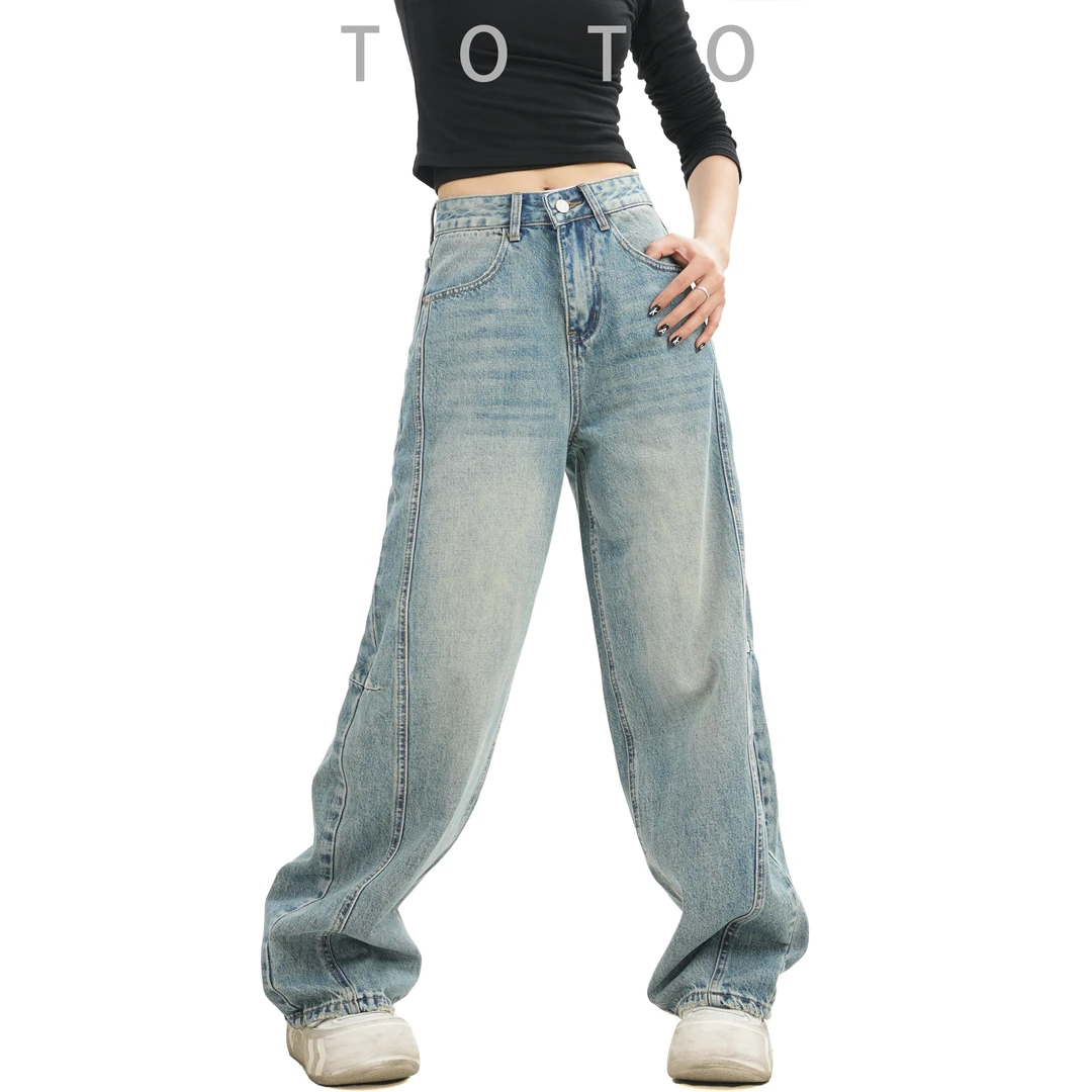 TO【B973】春季上新小众设计感宽松中高腰显瘦弯刀牛仔裤