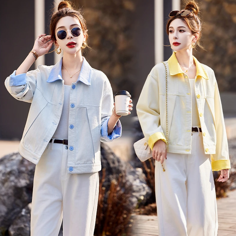 休闲时尚撞色牛仔外套女2025春季新款小个子减龄宽松百搭短款上衣