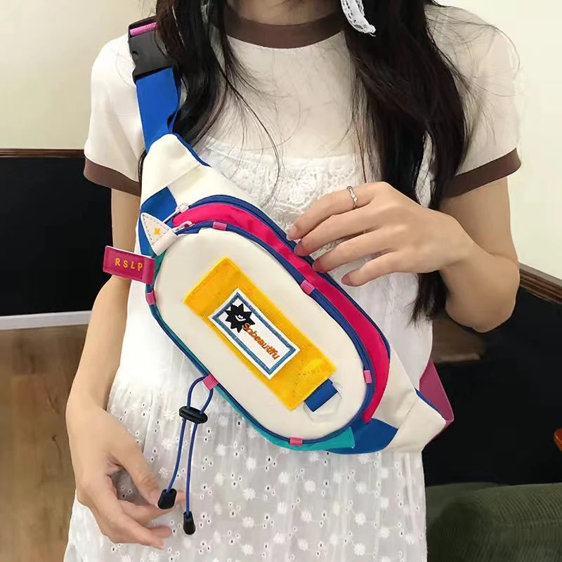 女包腰包拼接新款可爱女撞色小众斜挎胸包手机零钱