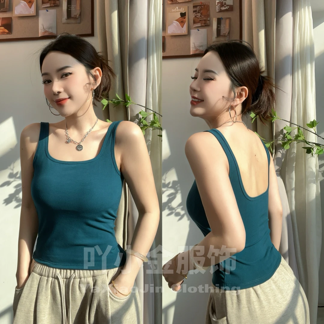 夏季方领大U背中长款背心打底衫遮副乳修身外穿上衣
