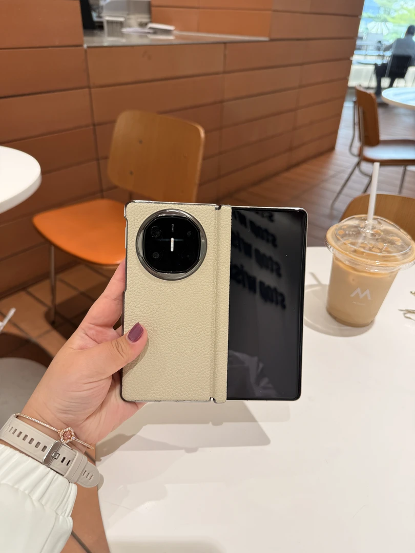 适用于华为Matex6/Matex5纯皮荔枝纹中轴美拉德色系 折叠手机壳