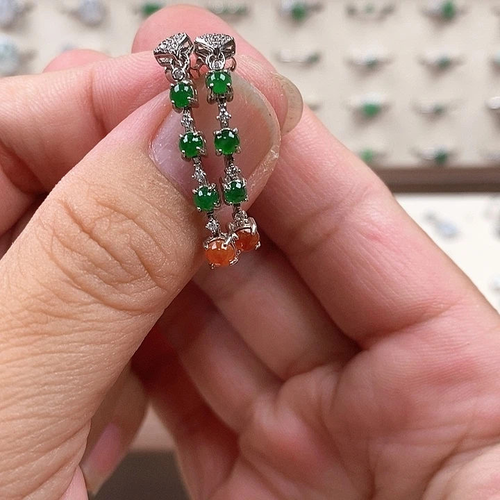 银S925镶嵌翡翠耳饰39号