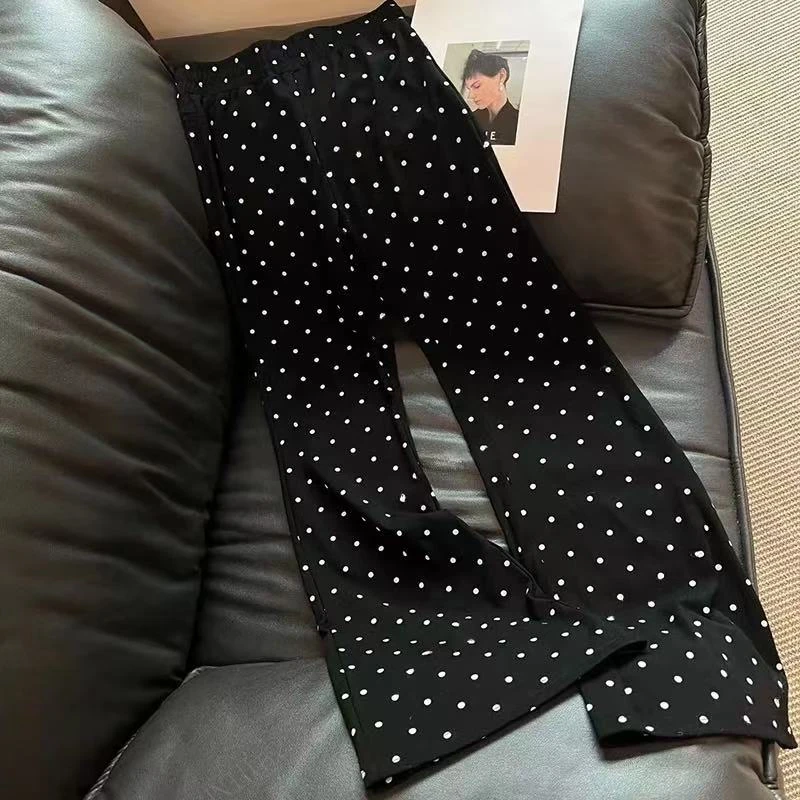 【NANA】夏季薄款高腰波点微喇休闲裤