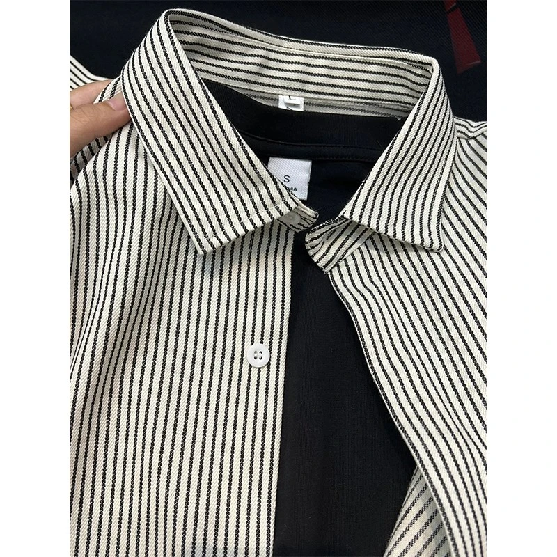 .cleanfit慵懒风黑白条纹衬衫男春秋长袖高级感宽松休闲外套.