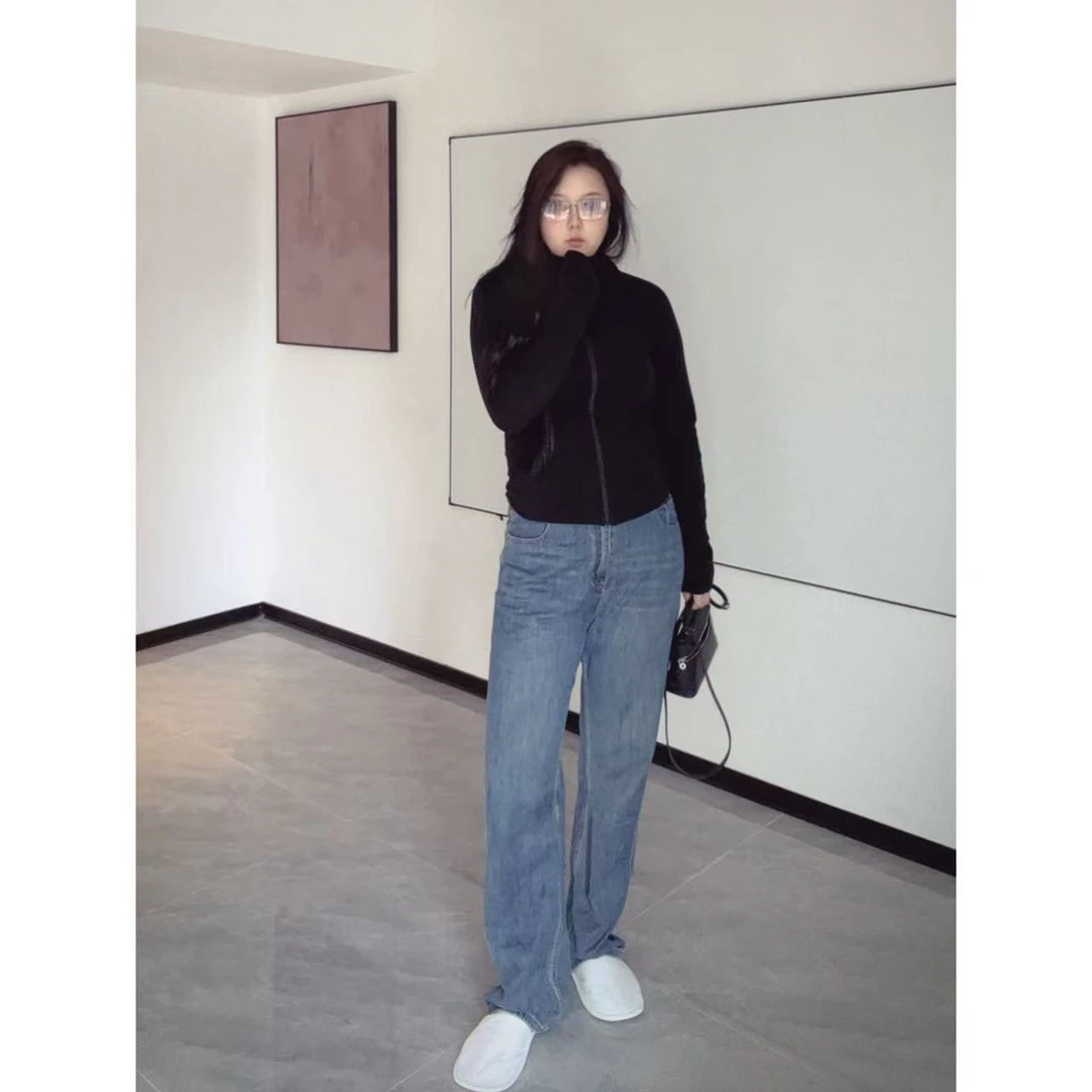 春秋显瘦牛仔裤女网红百搭宽松高腰时尚直筒裤弹力ins