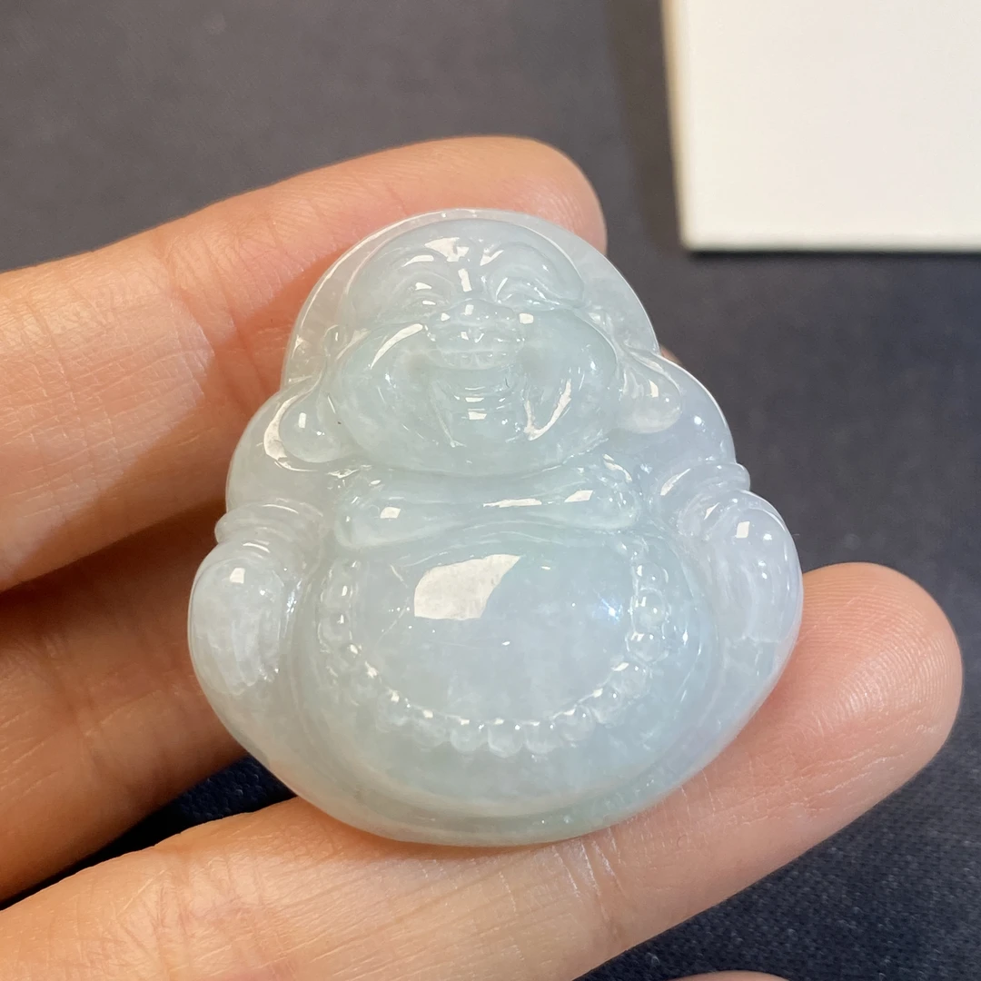 糯冰佛公翡翠吊坠 种老水头足 厚装饱满 上身大气