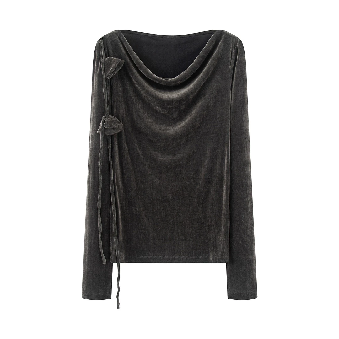 艾诺丝商场同款2025秋新时尚堆堆领长袖T恤丝绒打底上衣AR603010