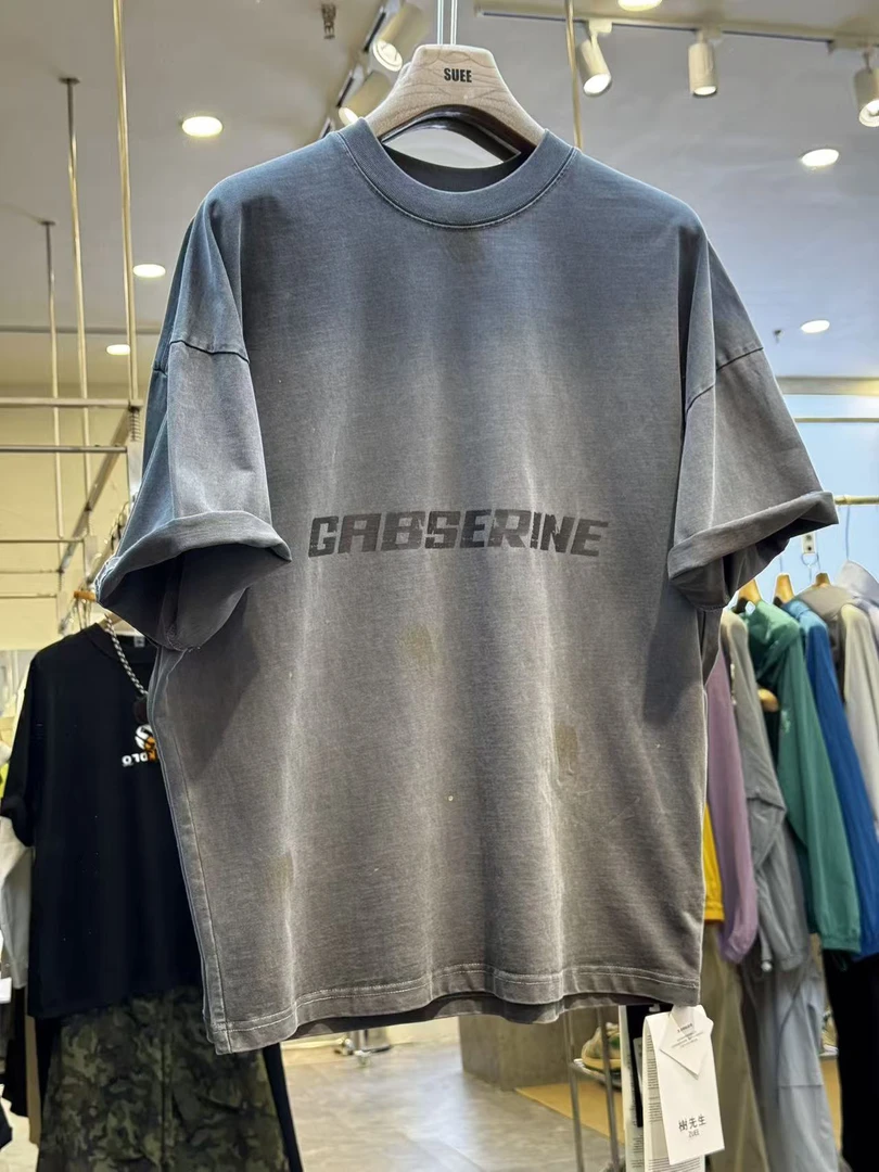 青年五分袖短袖水洗夏季情侣T恤灰色拼接蓝色男士