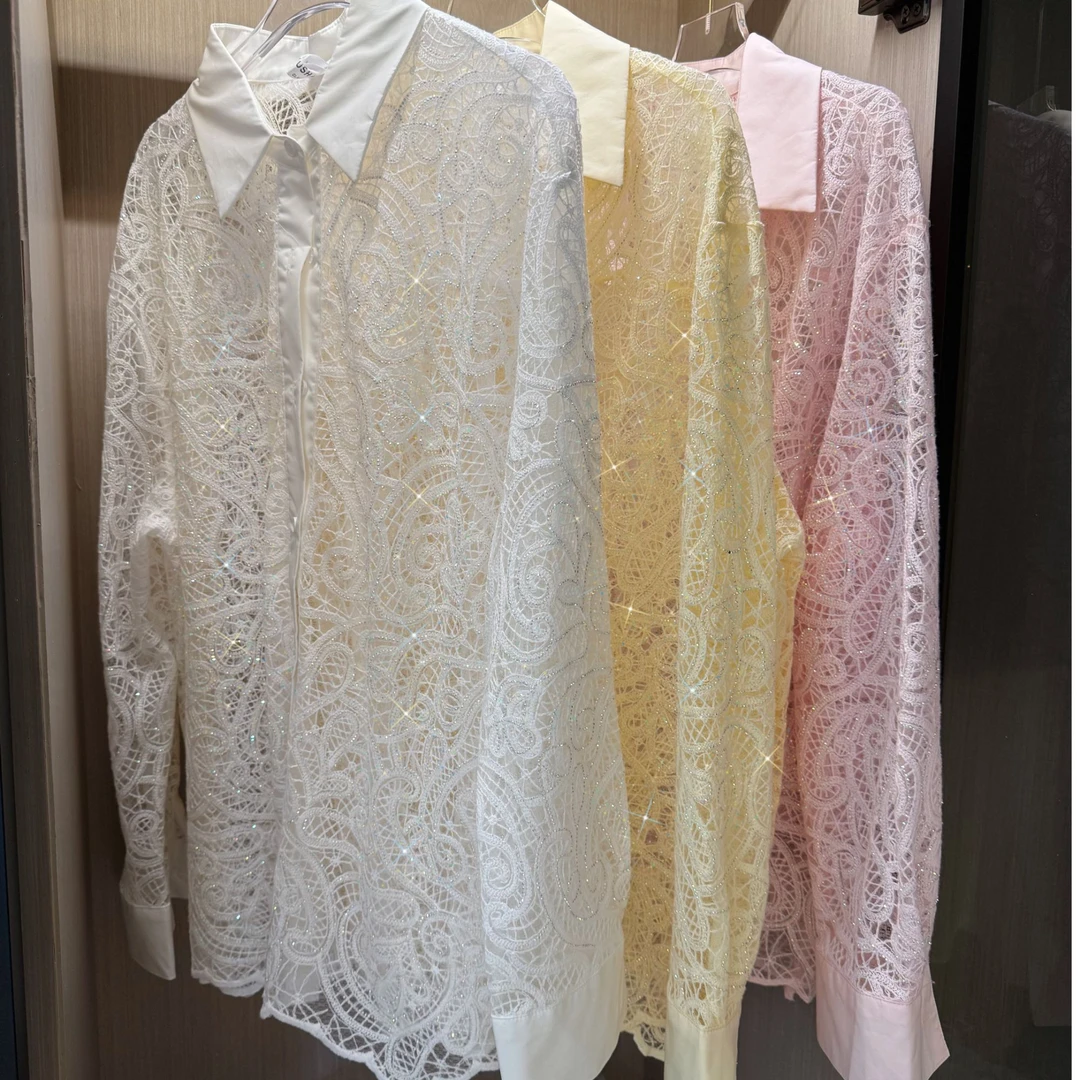 【雾与甜梦】镂空微透钩花蕾丝百搭显瘦长袖衬衫