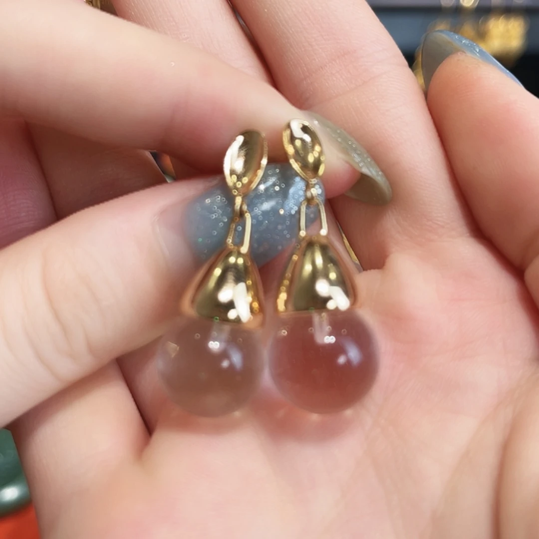 水晶耳钉银S925镀金镶嵌