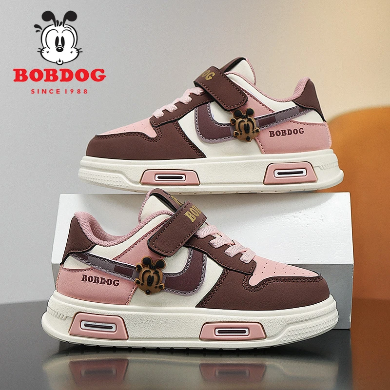 Bobdog/巴布豆女童板鞋2025春秋新款皮面防水儿童鞋子女孩运动鞋