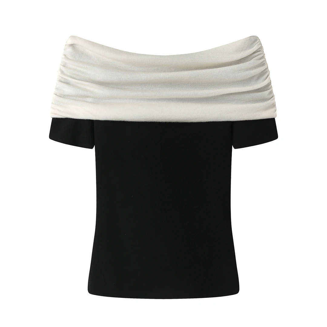 艾诺丝贝贝2025秋季新款气质显瘦洋气一字肩露肩针织衫上衣女3059