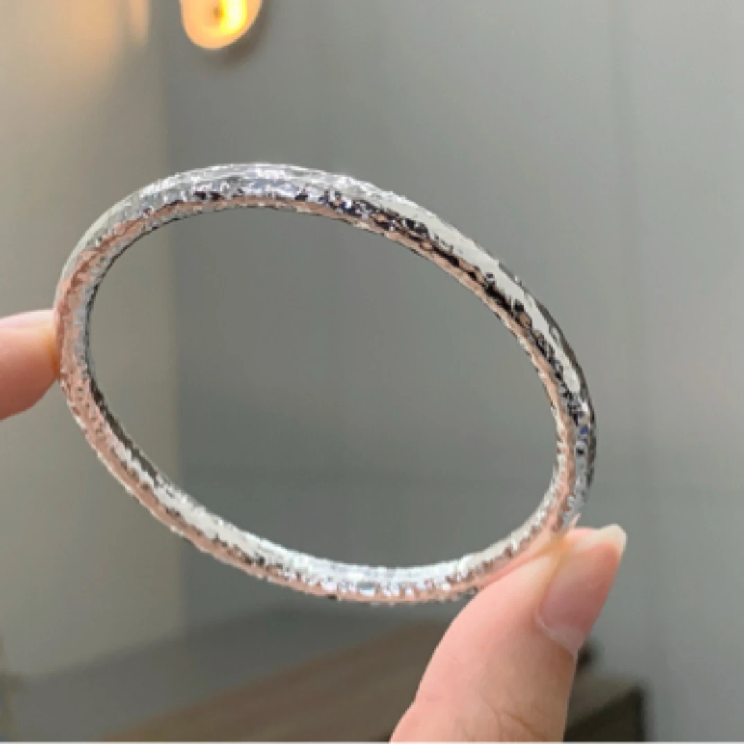 足银手镯 新款锤纹固口手镯足银999.9实心手镯约32g素圈单圈手工