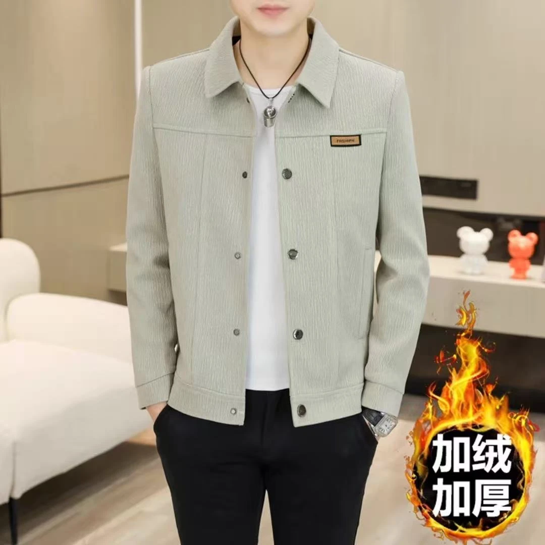 2025秋冬季新款夹克男士潮流时尚加绒加厚翻领外套高级感短款风衣