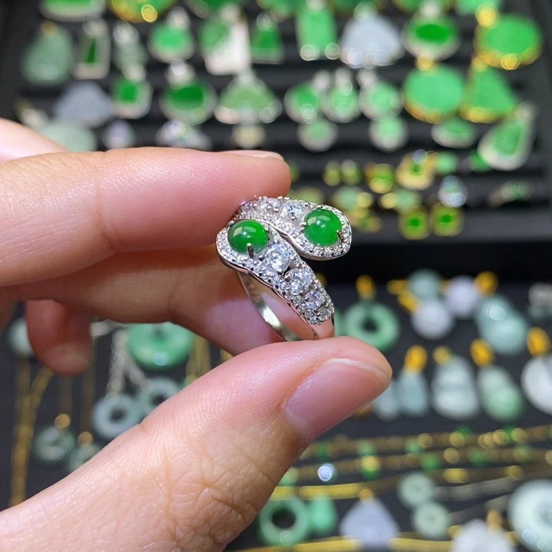 翡翠银S925镶嵌戒指危地马拉