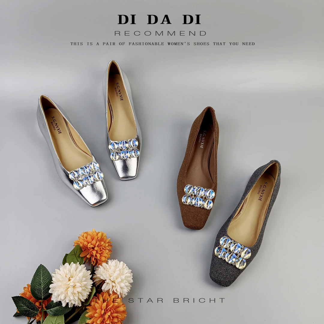 2025春季新款方头气质高级轻奢性感时尚平底鞋女士单鞋963-9329